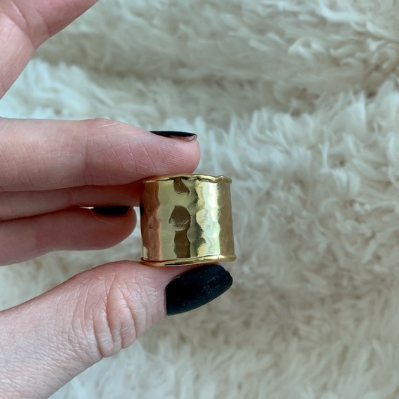 14K Gold Plate Wide Open Hammered Ring - Picture 10 of 13